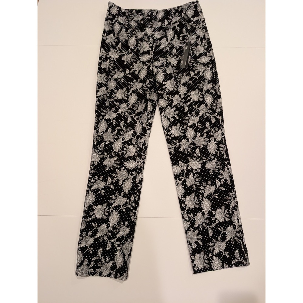 NWT Joseph Ribkoff Pants Womens 8 Black White Floral Stretch Pull On Trousers